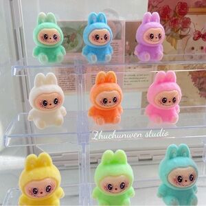 10 PCs Colorful Fuzzy Labubu Monster Bunny Figurines. Cute and Mini. Great Decor